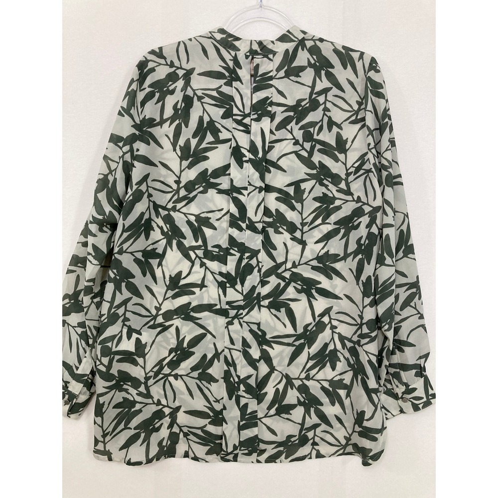New Banana Republic Blouse Large Green Leaf Print V-Neck Sheer Long Sleeve - Picture 9 of 11